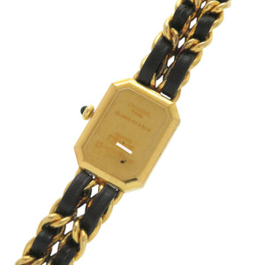 美品 シャネル プルミエール Mサイズ H0001 GP レザー ブラック ゴールド クオーツ 腕時計 黒文字盤 1299【中古】CHANEL