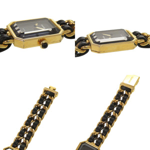 美品 シャネル プルミエール Mサイズ H0001 GP レザー ブラック ゴールド クオーツ 腕時計 黒文字盤 1299【中古】CHANEL