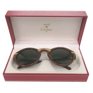 新品同様 カルティエ トリニティ ウッド調 丸眼鏡 プラスチック ブラウン サングラス 1299【中古】CARTIER