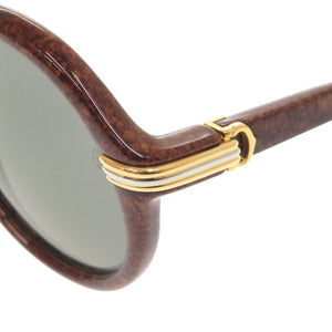 新品同様 カルティエ トリニティ ウッド調 丸眼鏡 プラスチック ブラウン サングラス 1299【中古】CARTIER
