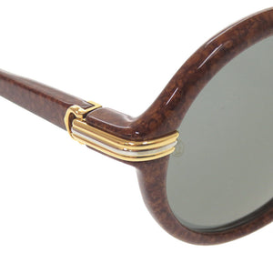 新品同様 カルティエ トリニティ ウッド調 丸眼鏡 プラスチック ブラウン サングラス 1299【中古】CARTIER