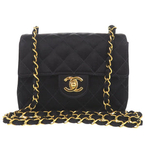 シャネル ミニマトラッセ サテン 3番台 ゴールド金具 ブラック ショルダーバッグ 黒 1299【中古】CHANEL