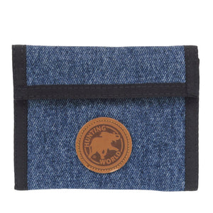 新品同様 ハンティングワールド デニム キャンバス レザー ブルー 三つ折り財布 青 1299【中古】HUNTING WORLD