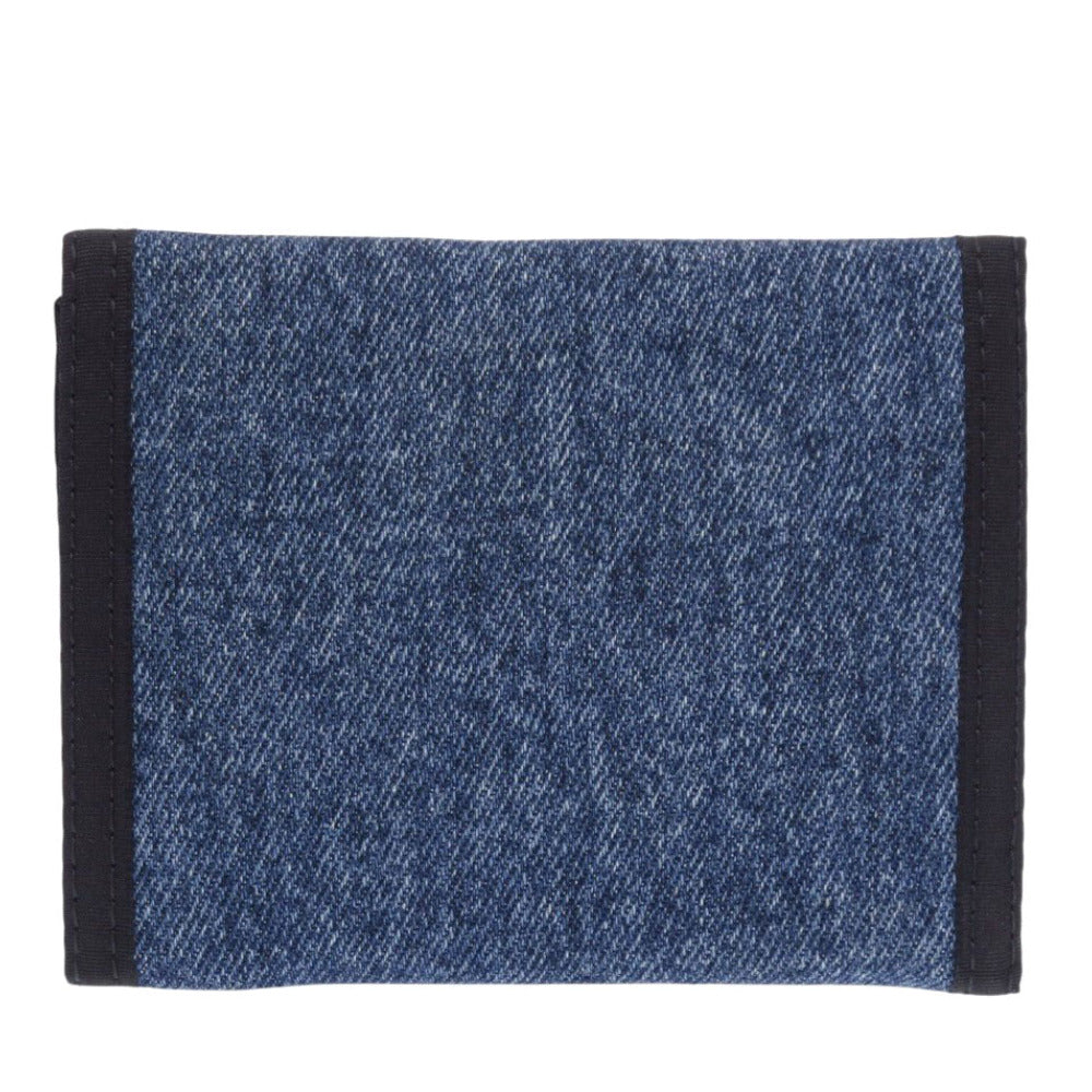 新品同様 ハンティングワールド デニム キャンバス レザー ブルー 三つ折り財布 青 1299【中古】HUNTING WORLD