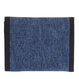 新品同様 ハンティングワールド デニム キャンバス レザー ブルー 三つ折り財布 青 1299【中古】HUNTING WORLD