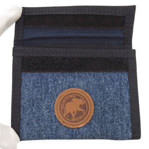 新品同様 ハンティングワールド デニム キャンバス レザー ブルー 三つ折り財布 青 1299【中古】HUNTING WORLD