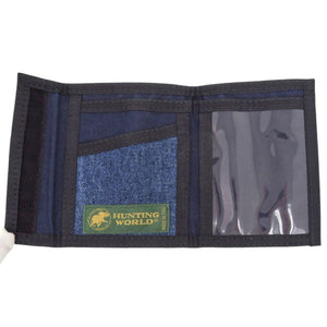 新品同様 ハンティングワールド デニム キャンバス レザー ブルー 三つ折り財布 青 1299【中古】HUNTING WORLD