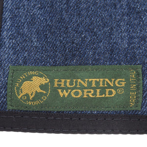 新品同様 ハンティングワールド デニム キャンバス レザー ブルー 三つ折り財布 青 1299【中古】HUNTING WORLD