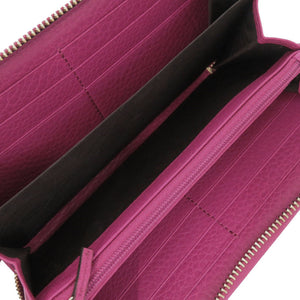 美品 グッチ バンブー 307984 レザー マゼンタ ラウンドファスナー 長財布 1329【中古】GUCCI