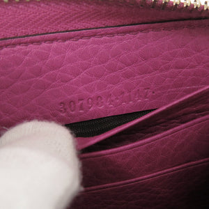 美品 グッチ バンブー 307984 レザー マゼンタ ラウンドファスナー 長財布 1329【中古】GUCCI