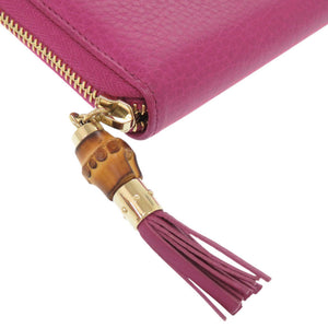 美品 グッチ バンブー 307984 レザー マゼンタ ラウンドファスナー 長財布 1329【中古】GUCCI