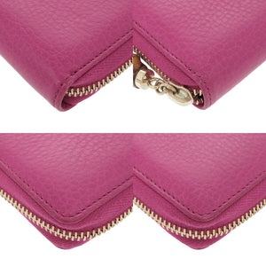 美品 グッチ バンブー 307984 レザー マゼンタ ラウンドファスナー 長財布 1329【中古】GUCCI