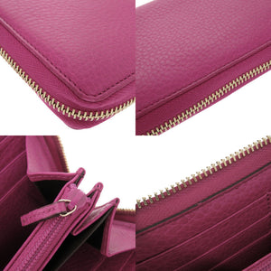 美品 グッチ バンブー 307984 レザー マゼンタ ラウンドファスナー 長財布 1329【中古】GUCCI