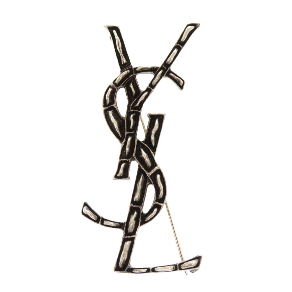 新品同様 サンローラン パリ YSL ロゴ メタル シルバー ブローチ アクセサリー 1332 【中古】 SAINT LAURENT PARIS