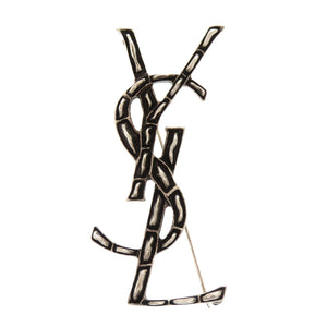 新品同様 サンローラン パリ YSL ロゴ メタル シルバー ブローチ アクセサリー 1332 【中古】 SAINT LAURENT PARIS