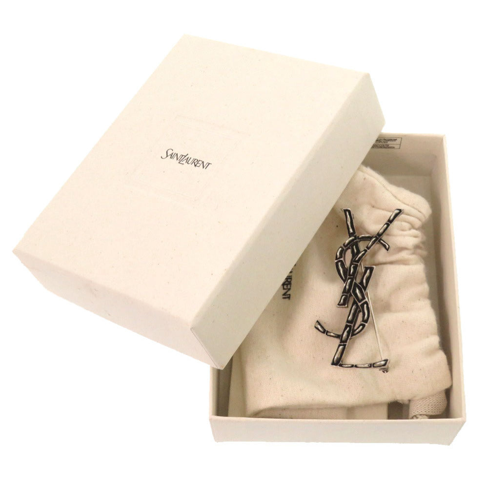 新品同様 サンローラン パリ YSL ロゴ メタル シルバー ブローチ アクセサリー 1332 【中古】 SAINT LAURENT PARIS