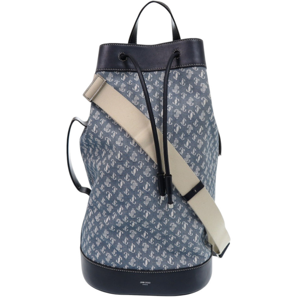 美品 ジミーチュウ エヴァン デニム JC モノグラム ワンショルダー KGCFV2 デイパック デニム レザー ネイビー 紺 リュック 1340【中古】JIMMY CHOO