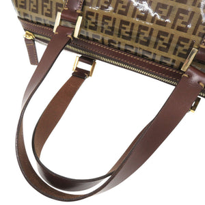 美品 フェンディ ズッキーノ柄 コーティングキャンバス レザー ブラウン ミニ ボストンバッグ ハンドバッグ 1387【中古】FENDI