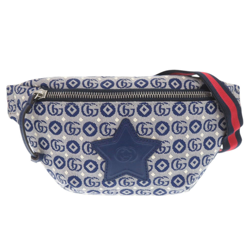 未使用品 グッチ スター 星 502095 キャンバス ブルー ウエストバッグ ボディバッグ ベルトバッグ 1424【中古】GUCCI