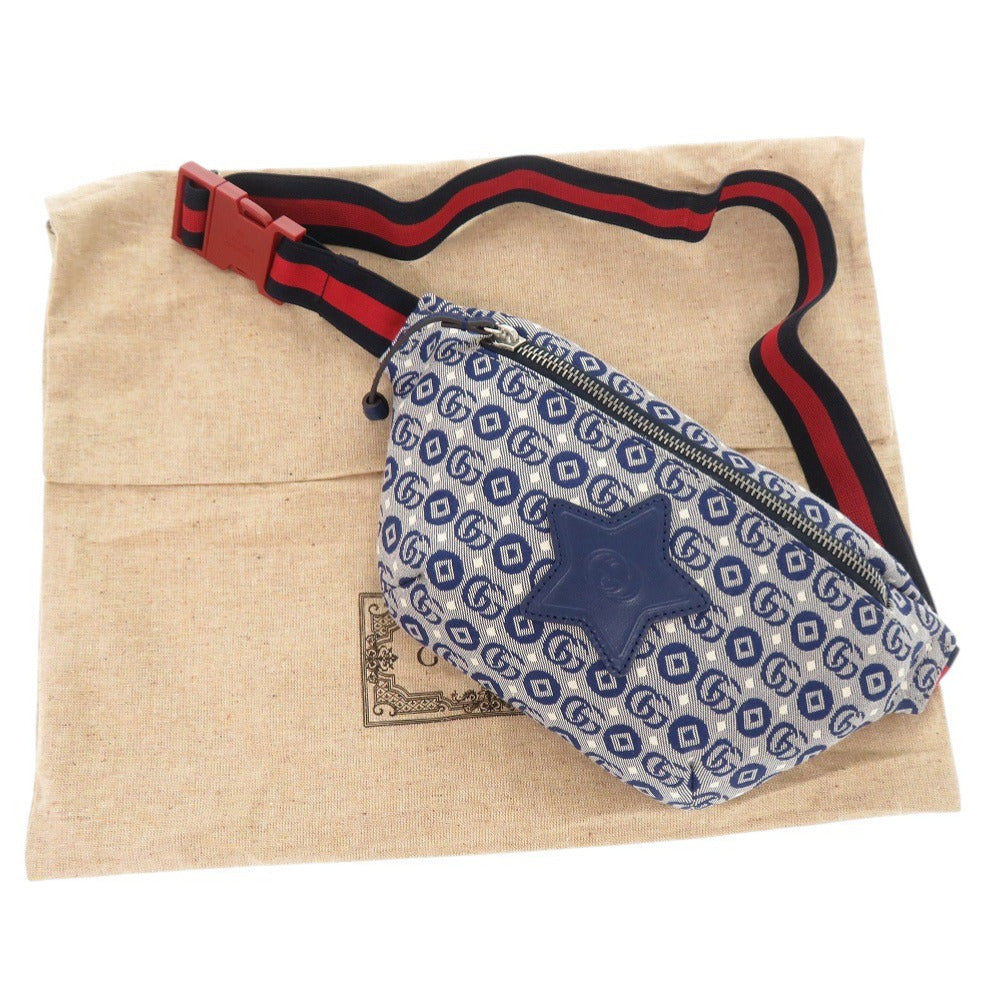 未使用品 グッチ スター 星 502095 キャンバス ブルー ウエストバッグ ボディバッグ ベルトバッグ 1424【中古】GUCCI