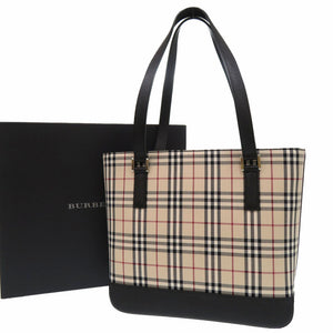 未使用品 バーバリー ノバチェック チェック柄 トートバッグ ナイロンキャンバス レザー ベージュ 1476【中古】BURBERRY