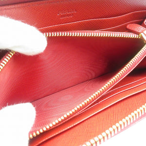 新品同様 プラダ リボン 1M0506 サフィアーノレザー ゴールド金具 レッド ラウンドファスナー 長財布 1480【中古】PRADA