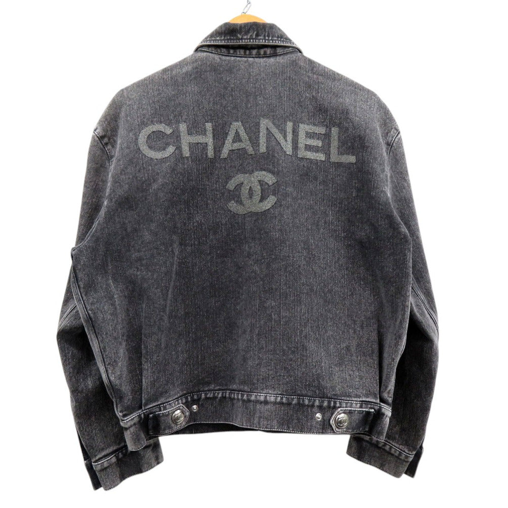 新品同様 シャネル ロゴ刺繍 デニムジャケット Gジャン ココボタン P74033V65658 コットン ブラック 1486【中古】CHANEL