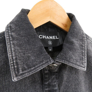 新品同様 シャネル ロゴ刺繍 デニムジャケット Gジャン ココボタン P74033V65658 コットン ブラック 1486【中古】CHANEL