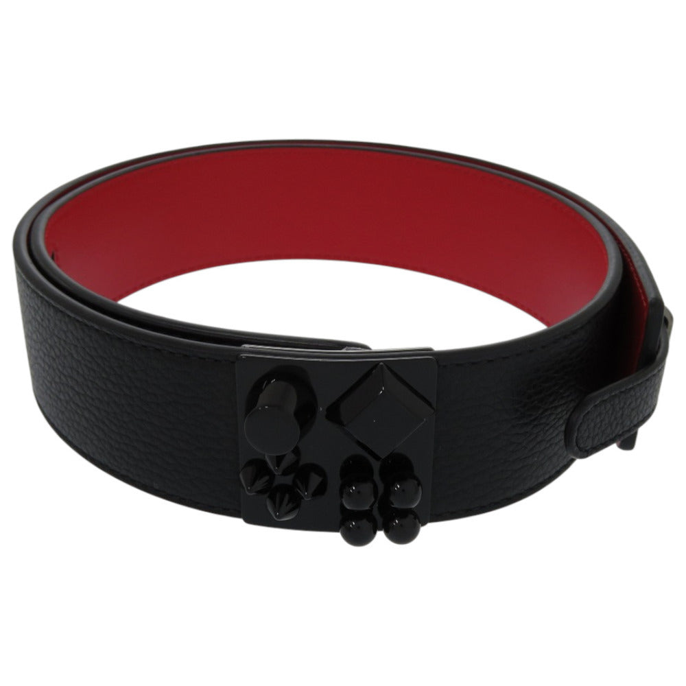 未使用品 クリスチャンルブタン ウエストベルト スタッズ レザー ブラック シルバー金具 黒 赤ベルト 1495【中古】Christian Louboutin