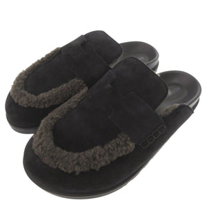 美品 エルメス Mule Go ミュール ゴー FR232865ZH ムートン Hロゴ スウェード ブラック 1517【中古】HERMES