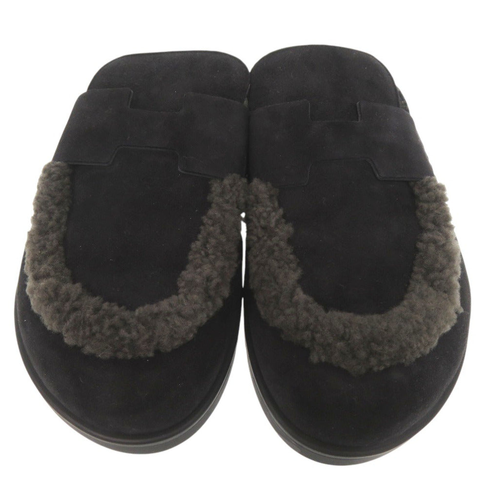 美品 エルメス Mule Go ミュール ゴー FR232865ZH ムートン Hロゴ スウェード ブラック 1517【中古】HERMES