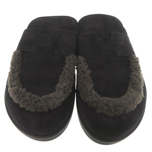 美品 エルメス Mule Go ミュール ゴー FR232865ZH ムートン Hロゴ スウェード ブラック 1517【中古】HERMES