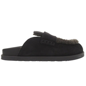 美品 エルメス Mule Go ミュール ゴー FR232865ZH ムートン Hロゴ スウェード ブラック 1517【中古】HERMES