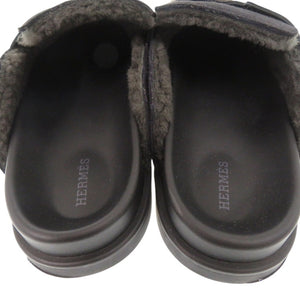 美品 エルメス Mule Go ミュール ゴー FR232865ZH ムートン Hロゴ スウェード ブラック 1517【中古】HERMES