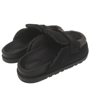 美品 エルメス Mule Go ミュール ゴー FR232865ZH ムートン Hロゴ スウェード ブラック 1517【中古】HERMES