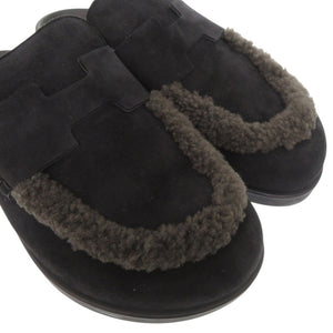 美品 エルメス Mule Go ミュール ゴー FR232865ZH ムートン Hロゴ スウェード ブラック 1517【中古】HERMES