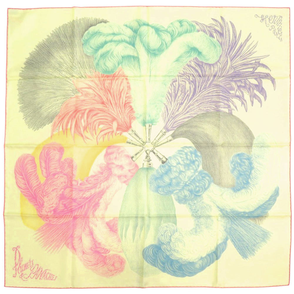 未使用品 エルメス カレ90 Plumets et Panache 羽根と羽飾り シルク ライトイエロー スカーフ 1544【中古】HERMES