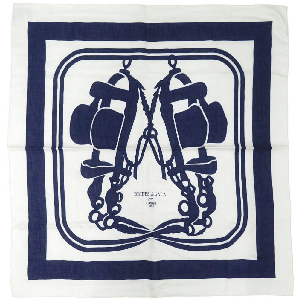 未使用品 エルメス カレ90 ブリッド ドゥ ガラ タトゥー コットン シルク コットン ポリエステル ホワイト ネイビー スカーフ 1545【中古】HERMES