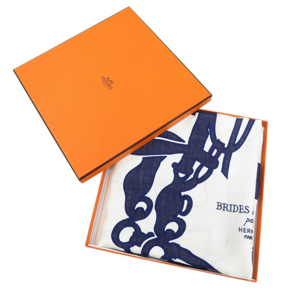 未使用品 エルメス カレ90 ブリッド ドゥ ガラ タトゥー コットン シルク コットン ポリエステル ホワイト ネイビー スカーフ 1545【中古】HERMES