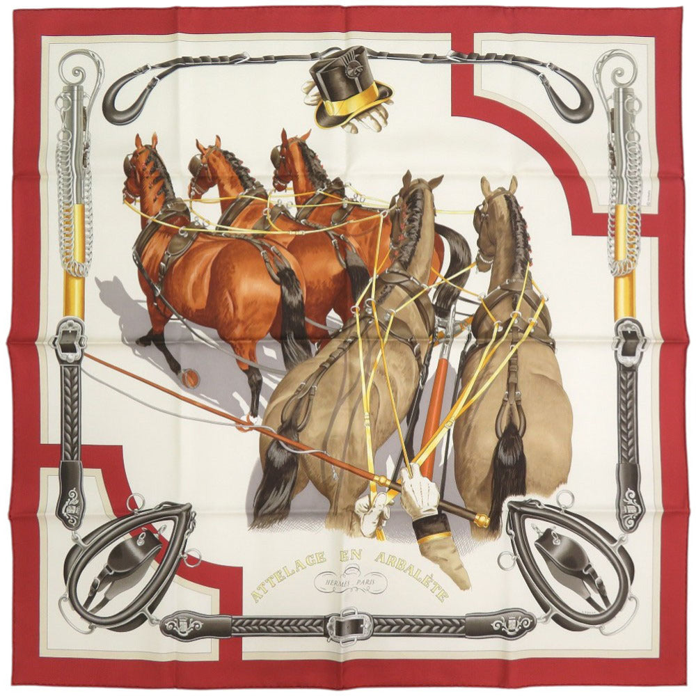 未使用品 エルメス カレ90 ATTELAGE EN ARBALETE 弓形連結 シルク マルチカラー スカーフ 1546【中古】HERMES