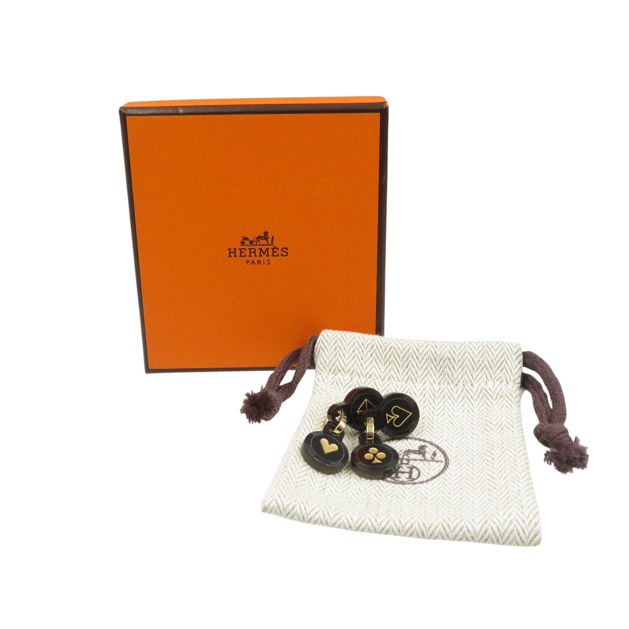 未使用 エルメス フェット・ヴォ・ジュ ピアス トランプモチーフ バッファローホーン メタル ブラック ピアス 1553【中古】HERMES