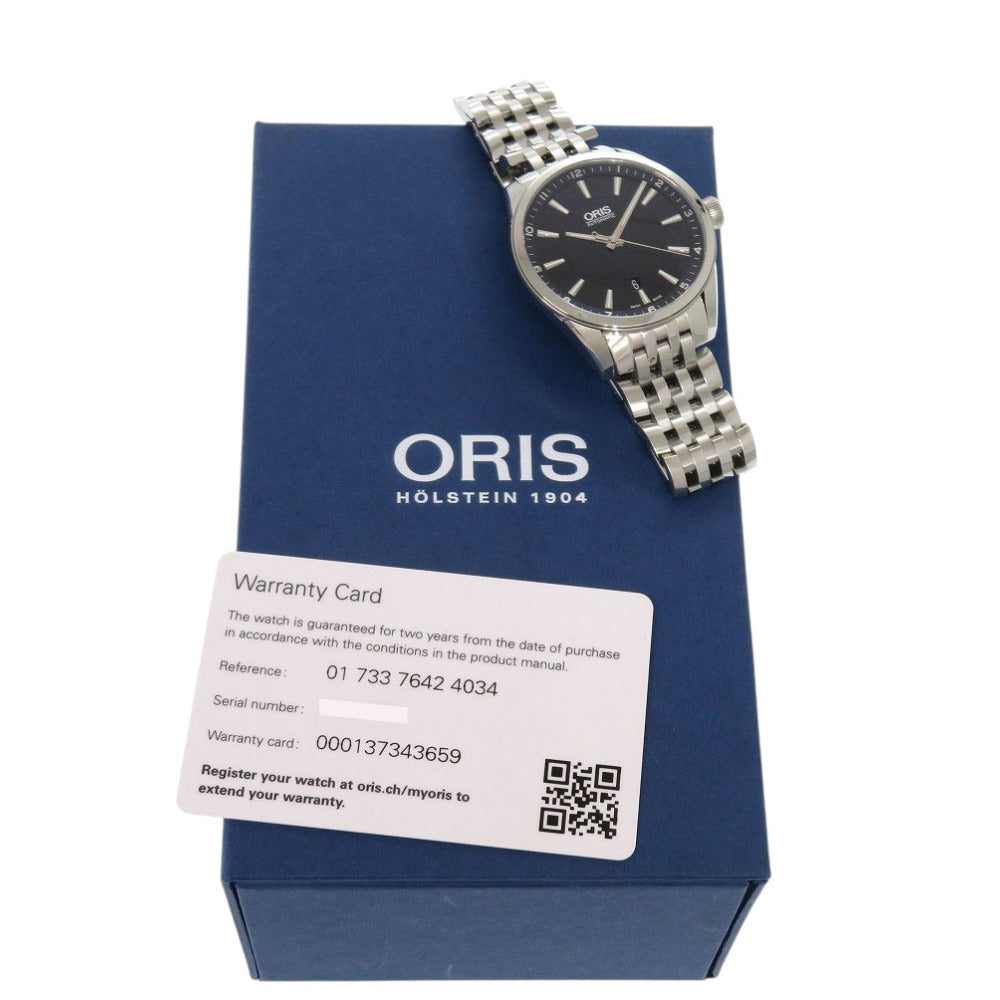 新品同様 オリス アーティックス デイト 01 733 7642 4034 SS ブラック 黒文字盤 自動巻き 腕時計 1581【中古】ORIS