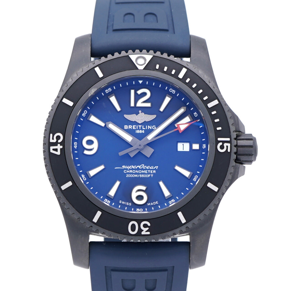 ブライトリング スーパーオーシャン オートマチック 46 ブラックスチール M17368 自動巻き 腕時計 ステンレススチール/ラバー ブルー ネイビー 青文字盤 1584【中古】BREITLING メンズ