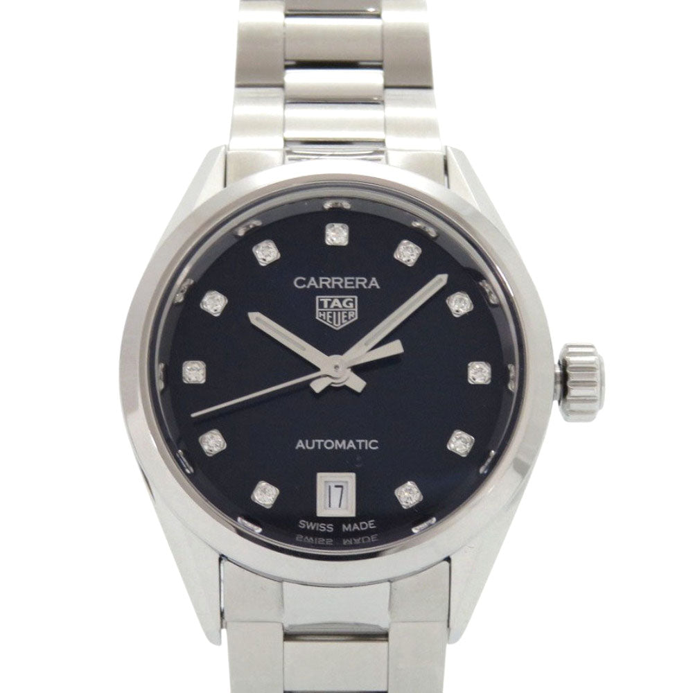 美品 タグホイヤー カレラ キャリバー9 デイト ダイヤ WBN2413 SS ネイビー シルバー 自動巻き 腕時計 1585【中古】TAG HEUER