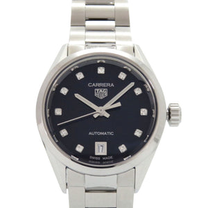 美品 タグホイヤー カレラ キャリバー9 デイト ダイヤ WBN2413 SS ネイビー シルバー 自動巻き 腕時計 1585【中古】TAG HEUER