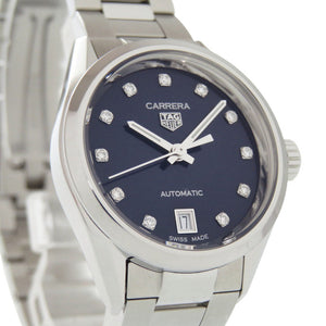 美品 タグホイヤー カレラ キャリバー9 デイト ダイヤ WBN2413 SS ネイビー シルバー 自動巻き 腕時計 1585【中古】TAG HEUER