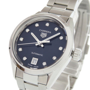 美品 タグホイヤー カレラ キャリバー9 デイト ダイヤ WBN2413 SS ネイビー シルバー 自動巻き 腕時計 1585【中古】TAG HEUER