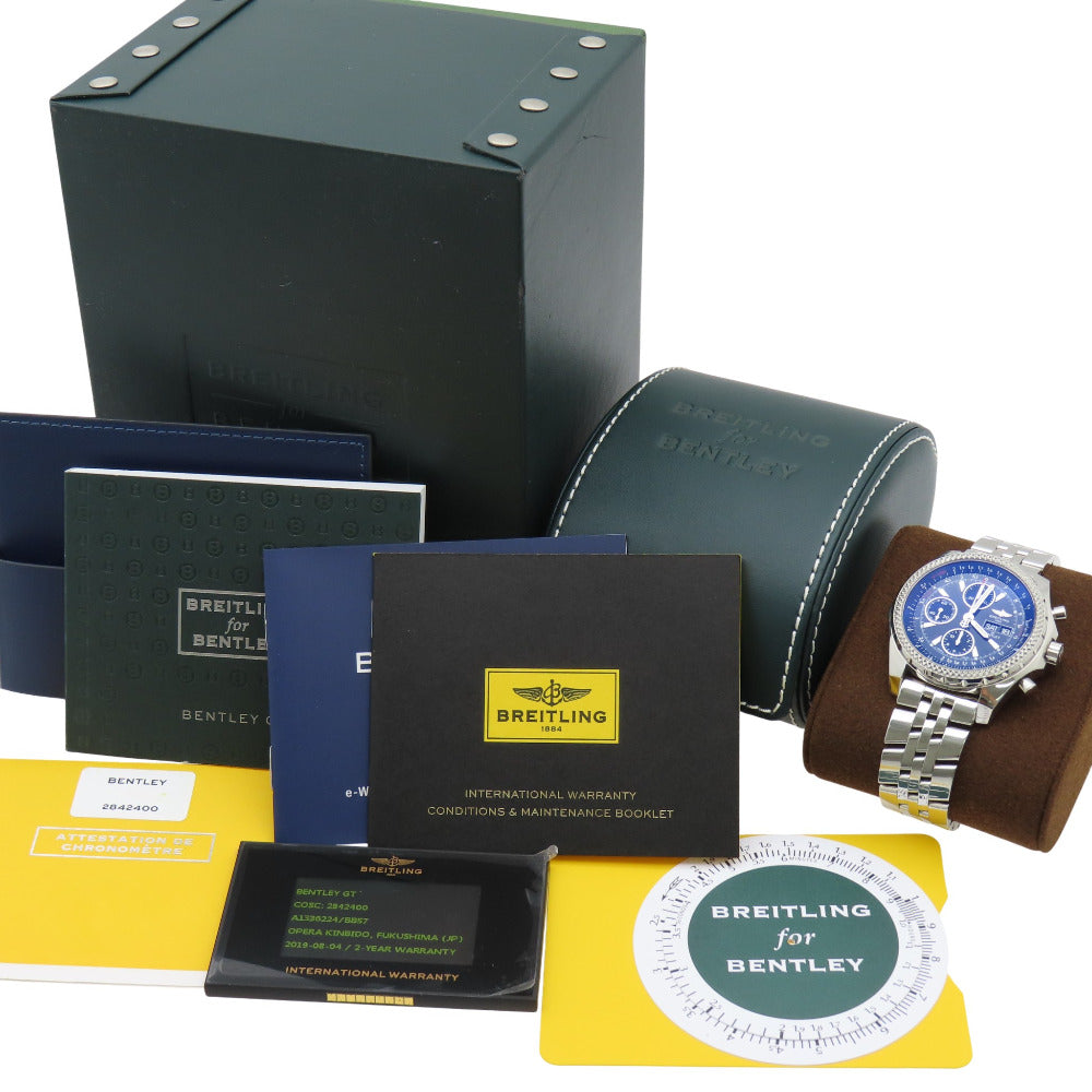 新品同様 ブライトリング ベントレーGT クロノグラフ A1336224 自動巻き 腕時計 SS ブラック 黒文字盤 1587【中古】BREITLING メンズ ギャラ付き