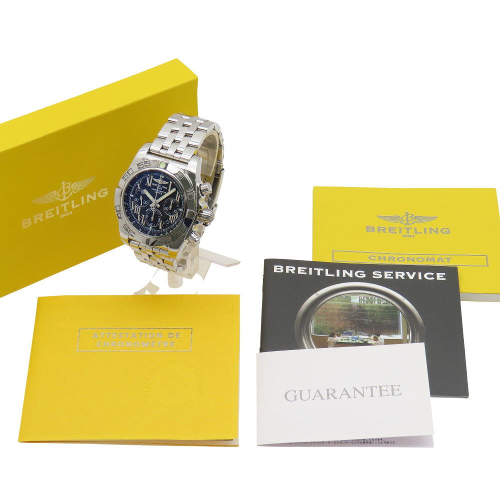 美品 ブライトリング クロノマット AB0110 自動巻き 腕時計 クロノグラフ 44 SS ブラック 黒文字盤 1588【中古】BREITLING メンズ