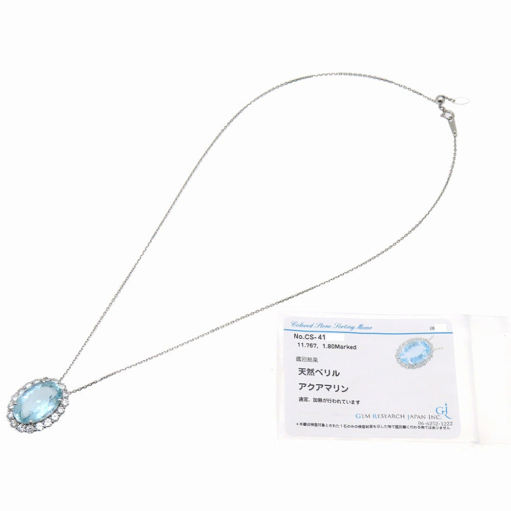 新品同様 アクアマリン 11.767ct / ダイヤ 1.80ct Pt900/Pt850/K18WG ネックレス 11.0g ダイヤモンド ジュエリー アクセサリー 1594【中古】